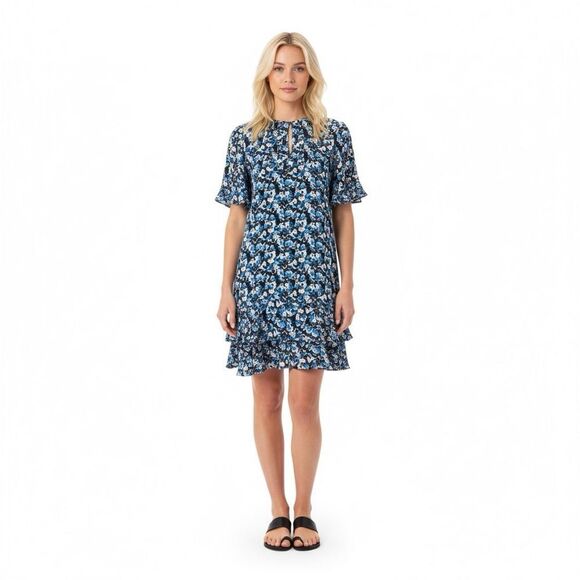 NWT Reiss Lulu Ditsy Flippy Blue Black Floral Mini Dress - Picture 1 of 4